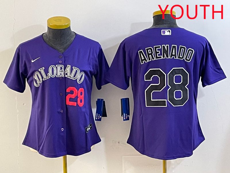 Youth Colorado Rockies 28 Arenado Purple Game 2025 Nike MLB Jersey style 4